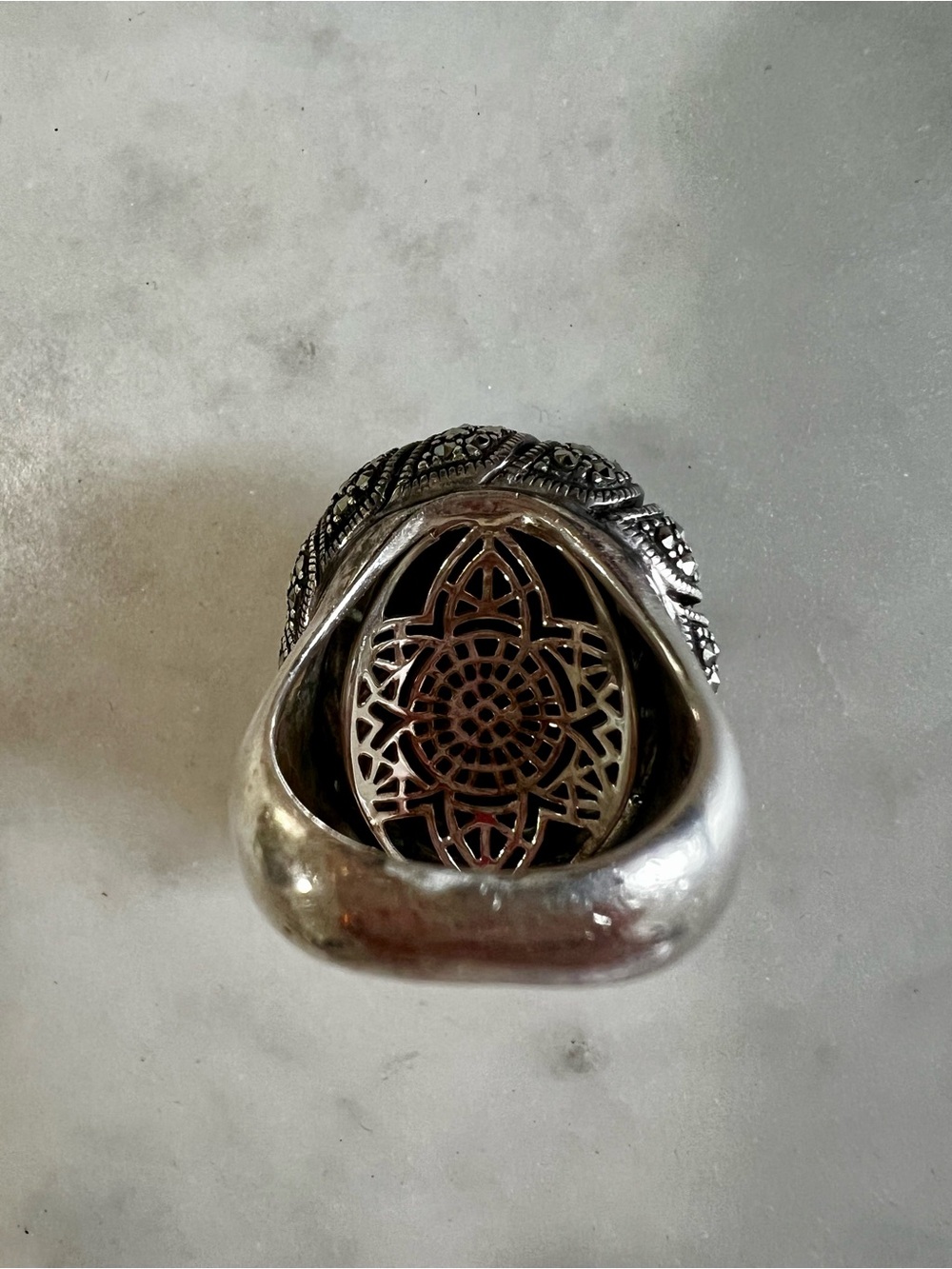 Vintage Judith Jack JJ 925 Sterling Silver Black Onyx Marcasite Art Deco Ring 7 - Picture 6 of 15